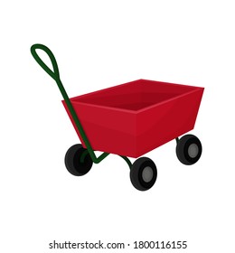 Vector illustration of a red cart for the garden in a cartoon style top and side view. Design a children's toy or for gardening, harvesting, planting seedlings