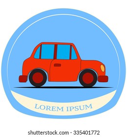 Vector illustration of the red cartoon car. Side view