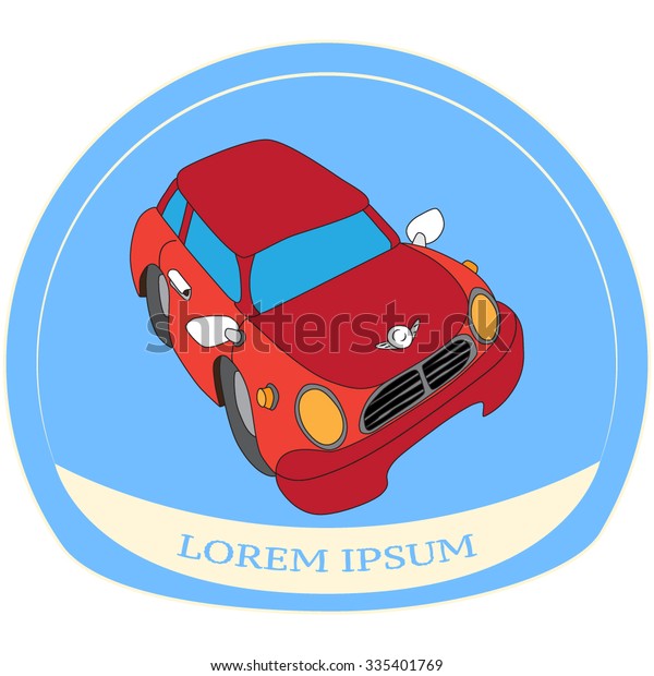 Vector\
illustration of the red cartoon car. Front\
view