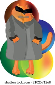 
Vector illustration of a red cat in a coat confidently steps forward