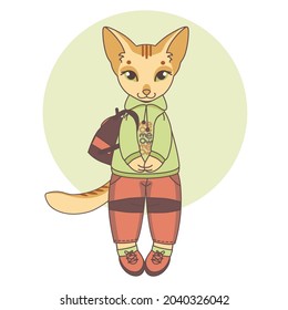 Imagen vectorial de un gato rojo vestido con ropa de uso diario.