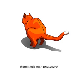 Vector illustration of the red cat on the toilet from behind