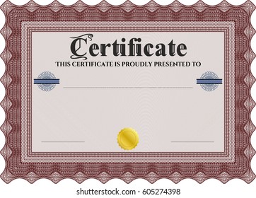 Vector illustration of Red Certificate. Detailed. Printer friendly. Complex design. 
