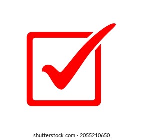 Vector illustration of red check mark icon in a box on white background.