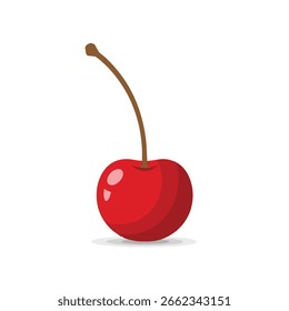 Vector illustration of red cherries with green leaves on white background