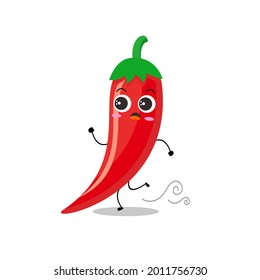 Vector illustration of red chili pepper character with cute expression, funny, isolated on white background, vegetable for mascot collection, emoticon kawaii, cayenne, run , panic