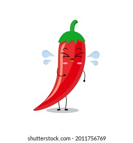 Vector illustration of red chili pepper character with cute expression, funny, isolated on white background, vegetable for mascot collection, emoticon kawaii, cayenne, cry, sad, upset