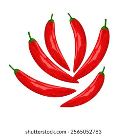 Vector illustration of red chili peppers in a sleek and vibrant style. Features curved, glossy peppers, perfect for spicy food themes, culinary branding, menu designs, or hot sauce packaging