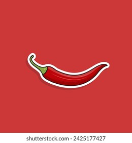 Ilustración vectorial pegatina de chile rojo, dibujos animados 