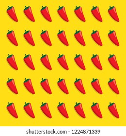 Vector illustration red chilli peppers on a yellow background