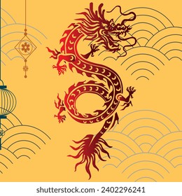 vector illustration red chinese dragon - chinese year of the dragon 2024