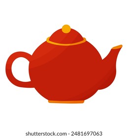 Vector illustration of a red Chinese teapot for traditional tea drinking . Isolated on a white background , hand drawn . Kitchenware for drinks . Icon, element 