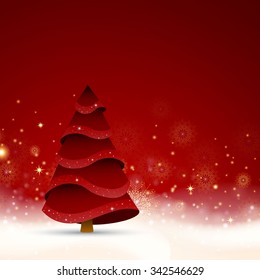 Vector Illustration of a Red Christmas Background with Christmas Tree