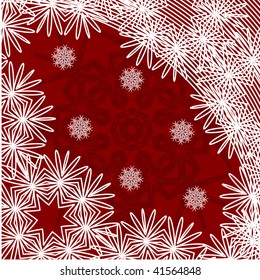  vector illustration of a red Christmas background with the snowflakes