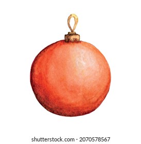 Vector illustration. Red Christmas ball. Glass Christmas toy. Watercolor and paper texture.