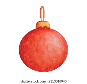 Ilustración vectorial. Balón de Navidad roja. Juguete de Navidad de vidrio. Acuarela y textura de papel.	