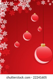 Vector illustration of Red Christmas Balls. Background with snowflakes and decoration for your design in red color