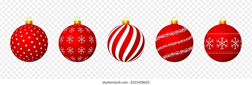 Ilustración vectorial de bolas rojas de Navidad sobre fondo transparente