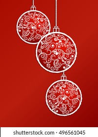vector illustration. red Christmas balls decorated with delicate floral pattern. Design of packaging, invitations, posters, postcards, banners.