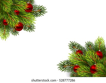 Vector illustration. Red Christmas balls on a Christmas tree