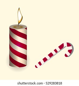 Vector illustration of a red Christmas candle & New Year sweet