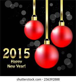 Vector illustration of Red Christmas decorations. Black background. 