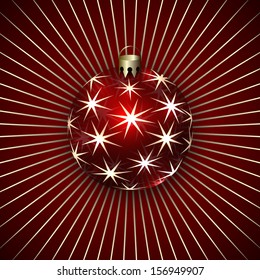Vector Illustration of Red Christmas Decorative Ball with Stylized Stars