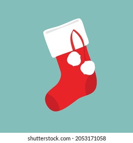 Vector illustration red christmas present sock with snowflake. Christmas sock