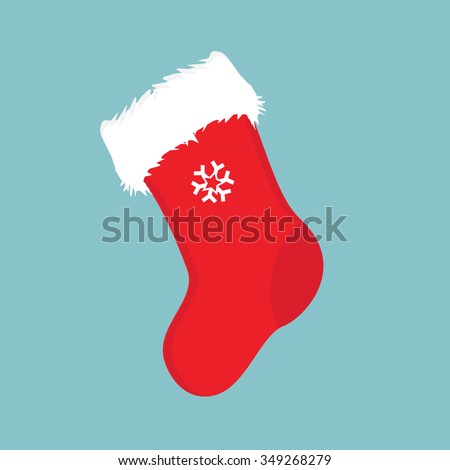 Vector illustration red christmas present sock with snowflake. Christmas sock