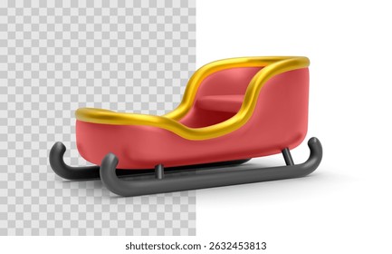 Vector illustration of red Christmas sleigh with golden trim and black runners. Perfect for festive winter design, Santa-themed decoration, or holiday celebration visuals.