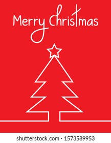 Vector illustration with red Christmas tree background, for website, banner. Christmas tree template, line design with merry christmas text