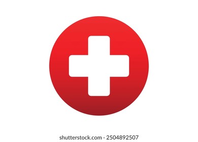 A vector illustration of a red circle with a white medical cross in the center, symbolizing healthcare, emergency services, first aid, or medical assistance.