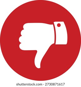 Ilustración vectorial de un ícono circular rojo con el pulgar hacia abajo blanco indicando desaprobación o Comentarios negativo