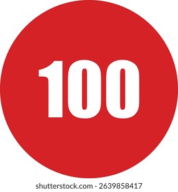 Vector illustration of a red circular speed limit sign with bold white “100” text, representing a 100 kmh maximum speed. Suitable for road safety graphics, driving instructions, transportation signal