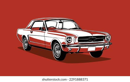 vector illustration of a red classic muscle car from 1964