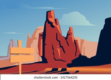 Vector illustration of red cliffs at the red canyon in USA. Red mountains vector illustration. Landscape graphic design. 
