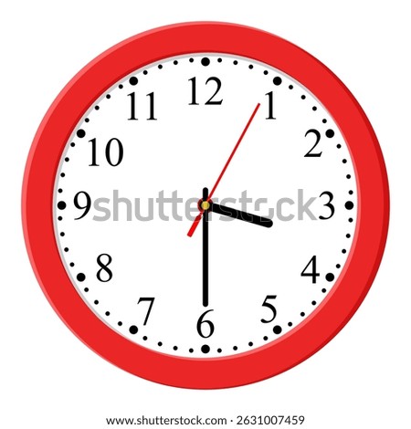 Vector illustration Red Clock icon design on a light background, flat style. Time icon. 15:30 o'clock. Circle badge, symbol, clock sign for website design. 