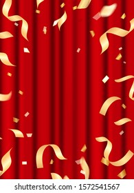 Vector illustration. Red closed curtains background