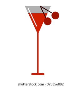 Vector illustration of red cocktail and cherry, isolated on the white background. Series of Food and Drink Object, Icons and Illustrations.