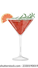 Vector illustration of a red cocktail with a grapefruit slice on a white background in a flat style. Suitable for menu design, food stickers, scrapbooking.
