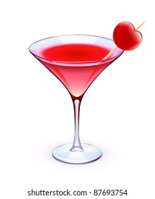 Vector illustration of red cocktail in a sparkling glass with funky cherry