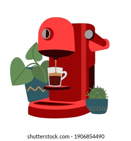 Vector illustration red coffee maker. Kitchen.