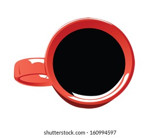 Vector illustration of a red coffee mug full of coffee from the top view