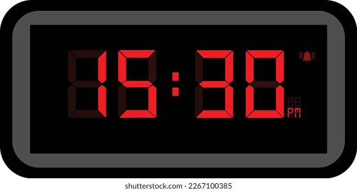 Vector illustration of red color digital clock at 15.30 pm