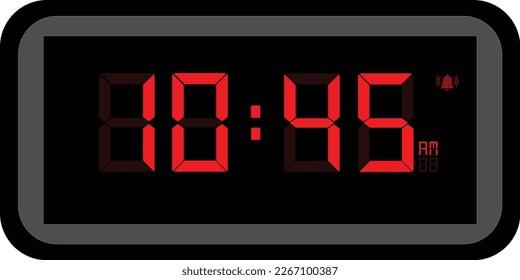 Vector illustration of red color digital clock at 10.45 am