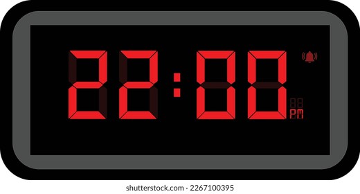 Vector illustration of red color digital clock at 22.00 pm