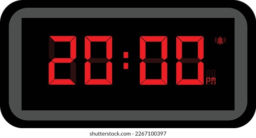 Vector illustration of red color digital clock at 20.00 pm