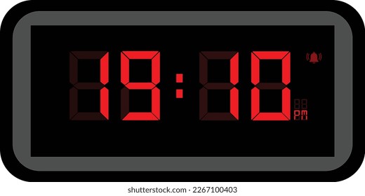 Vector illustration of red color digital clock at 19.10 pm