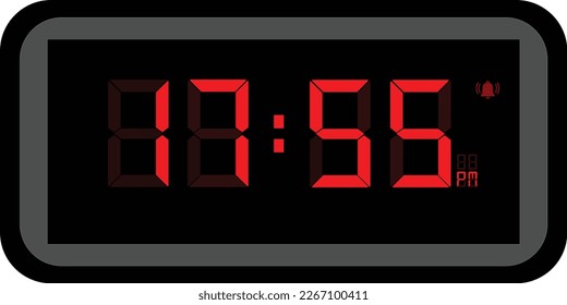 Vector illustration of red color digital clock at 17.55 pm