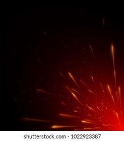 Vector illustration of red color fire flying sparks on black background.